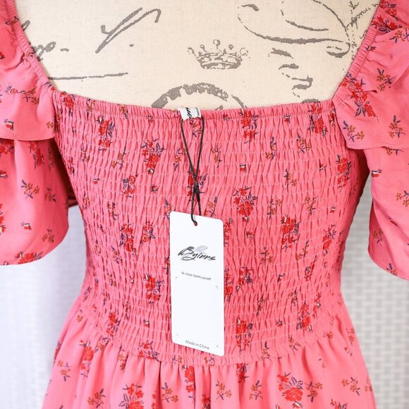 Byinns size M raspberry color floral ruched bodice flutter sleeve dress - NWT - Picture 14 of 16
